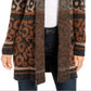 Cardigan feminino com estampa de leopardo e frente aberta, estilo &amp; co, marrom, tamanho pequeno M