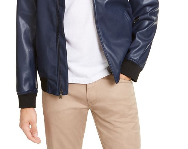 Jaqueta bomber masculina Alfani de couro sintético azul tamanho pequeno