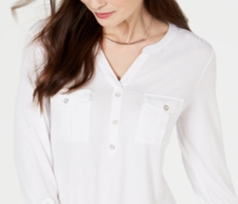 Blusa popover feminina estilo &amp; co com aba enrolada, branca, tamanho pequeno
