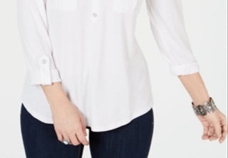 Blusa popover feminina estilo &amp; co com aba enrolada, branca, tamanho pequeno