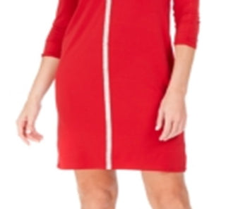 Vestido feminino JM Collection com manga 3/4 e acima do joelho, tamanho XS, vermelho