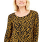 JM Collection Blusa feminina floral com manga 3/4 e decote em joia, preta, tamanho pequeno e pequeno