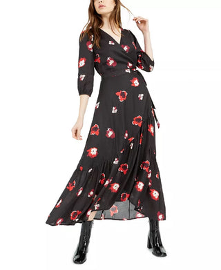 Vestido longo envolvente estampado em jacquard feminino Bar III, preto, tamanho extrapequeno