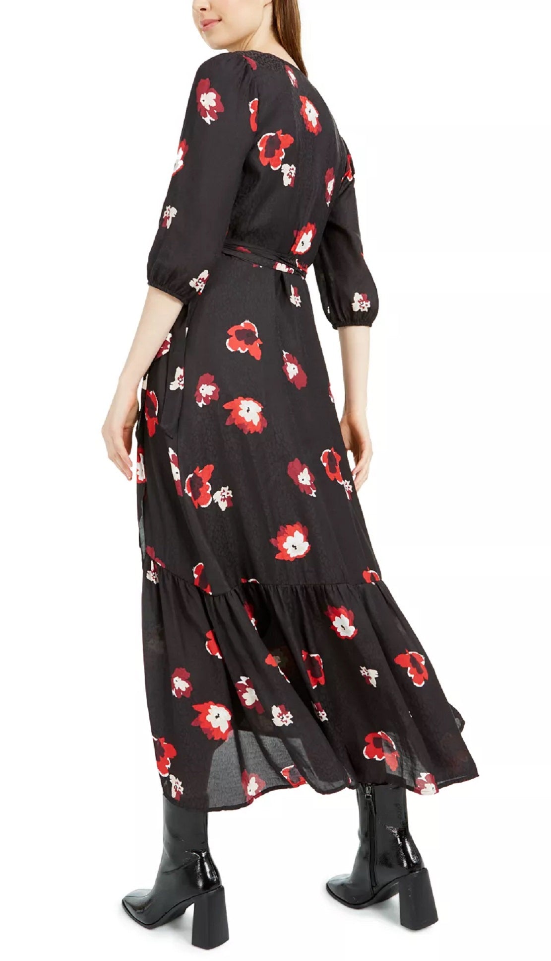 Vestido longo envolvente estampado em jacquard feminino Bar III, preto, tamanho extrapequeno