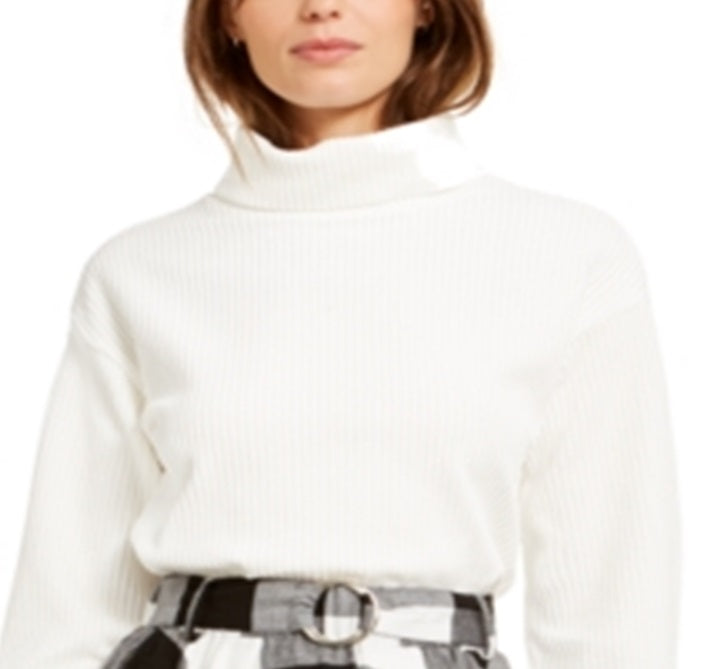Suéter feminino Bar III de manga comprida e gola alta, branco, tamanho pequeno