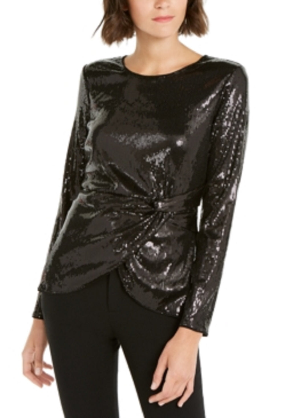 INC International Concepts Top Feminino com Lantejoulas Torcidas, Preto, Tamanho Grande