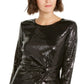 INC International Concepts Top Feminino com Lantejoulas Torcidas, Preto, Tamanho Grande