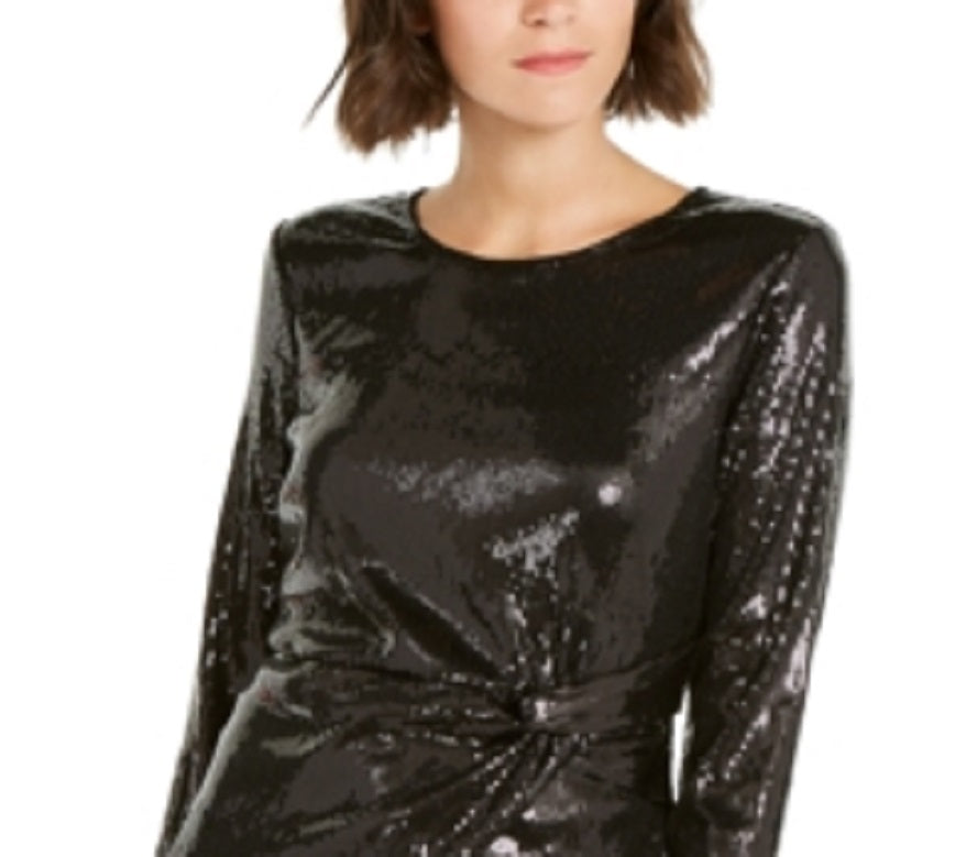 INC International Concepts Top Feminino com Lantejoulas Torcidas, Preto, Tamanho Grande