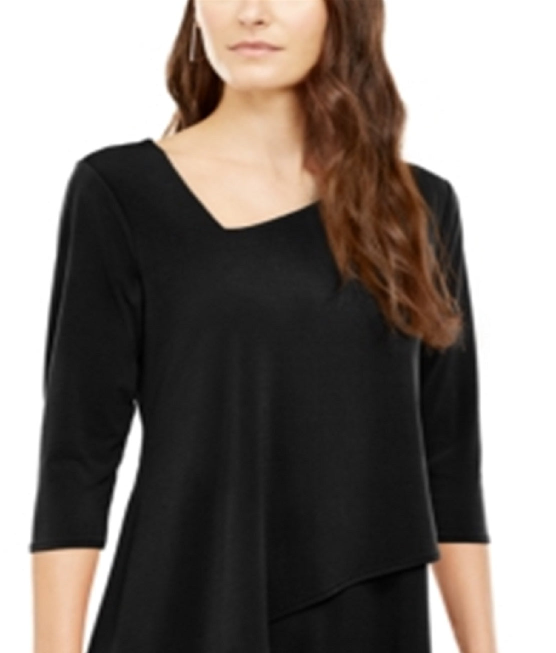 Top feminino Alfani com bainha assimétrica e envelope, preto, tamanho pequeno GG