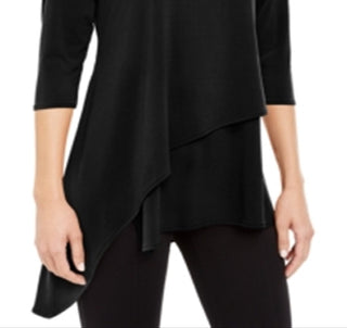 Top feminino Alfani com bainha assimétrica e envelope, preto, tamanho pequeno GG