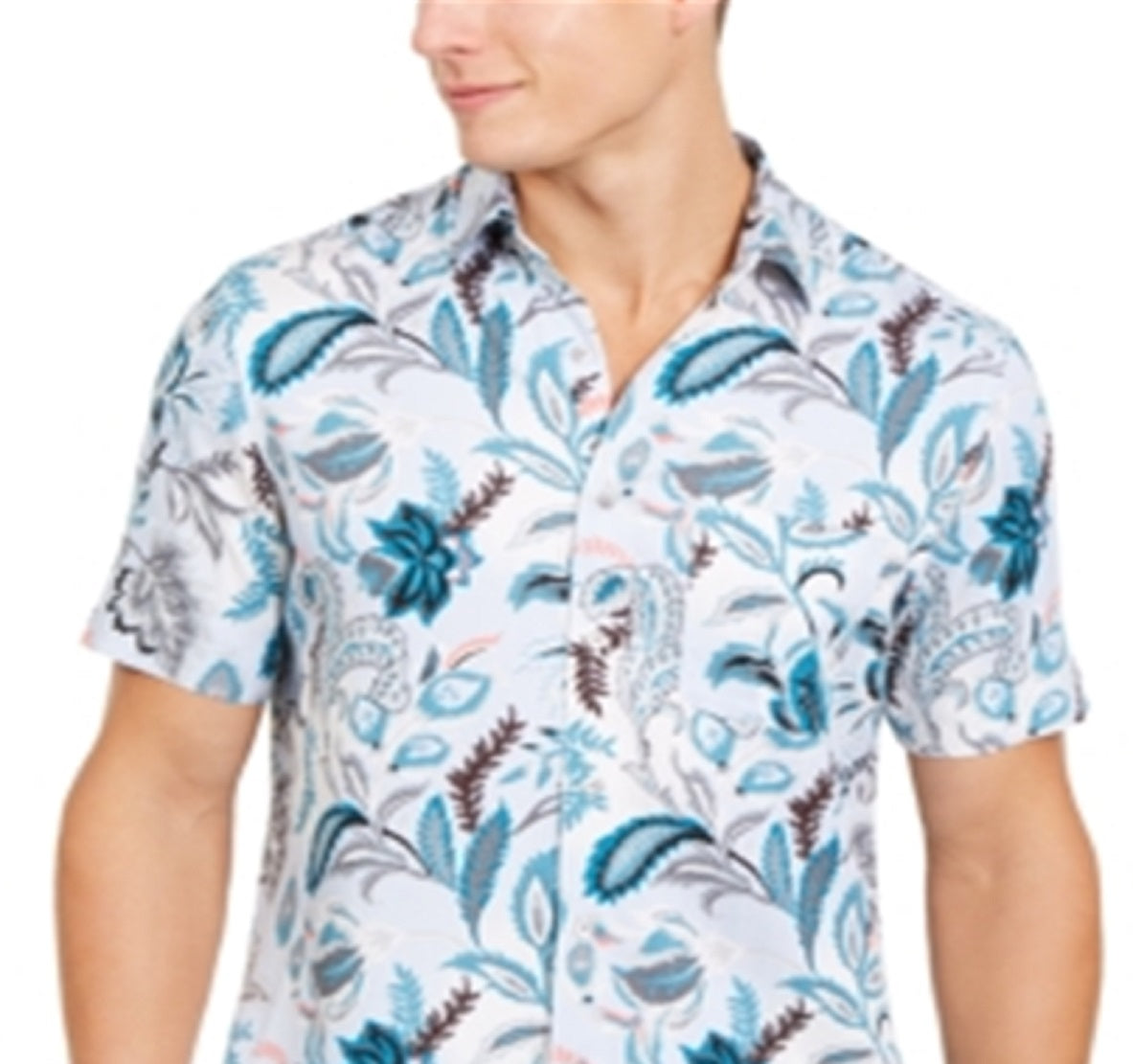 Camisa masculina elástica com estampa floral paisley Tasso Elba, azul, tamanho extragrande