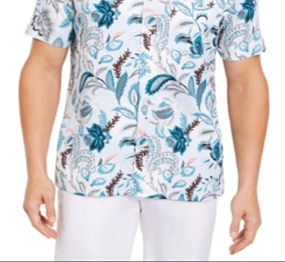 Camisa masculina elástica com estampa floral paisley Tasso Elba, azul, tamanho extragrande