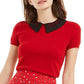 Suéter feminino Maison Jules com gola Peter Pan e manga curta, vermelho, tamanho X-G