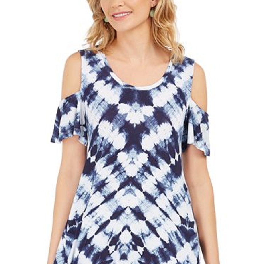 Vestido rodado com decote em V e mangas compridas estilo &amp; co feminino, azul, tamanho pequeno M