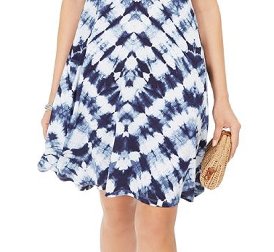 Vestido rodado com decote em V e mangas compridas estilo &amp; co feminino, azul, tamanho pequeno M
