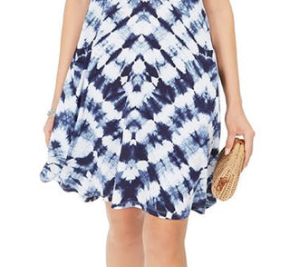 Vestido rodado com decote em V e mangas compridas estilo &amp; co feminino, azul, tamanho pequeno M