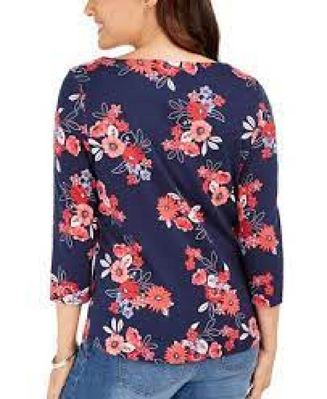 Camiseta feminina Charter Club de algodão Pima com estampa floral, azul, tamanho XX-G