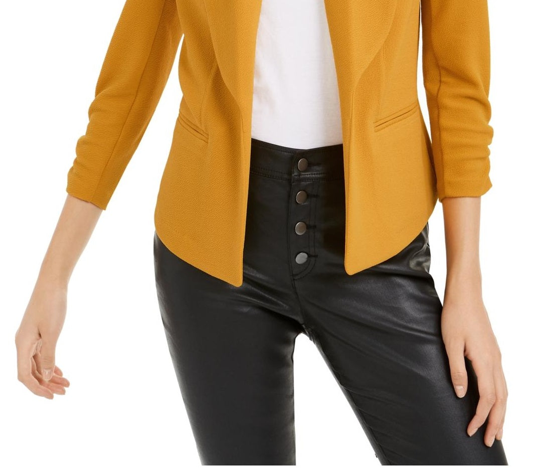 Bar III Blazer feminino franzido amarelo tamanho médio