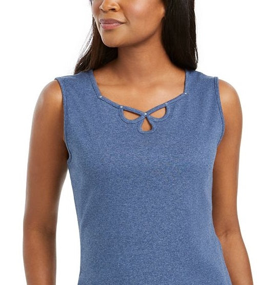 Karen Scott Regata feminina com três buracos de fechadura e tachas, azul, tamanho médio