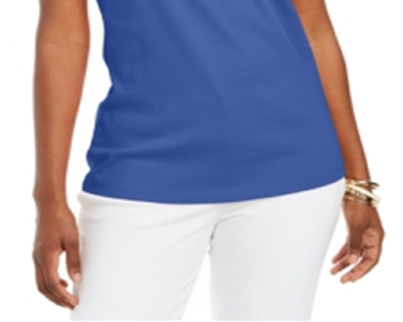 Regata feminina Karen Scott de algodão com gola quadrada, azul, tamanho extragrande