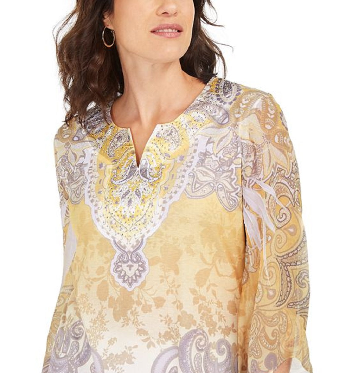 JM Collection Top Feminino com Decote Redondo e Detalhe Amarelo Tamanho P