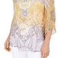 JM Collection Top Feminino com Decote Redondo e Detalhe Amarelo Tamanho P