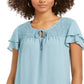 Blusa feminina estilo &amp; co com mangas bufantes e franzidas, azul, tamanho médio