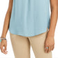 Blusa feminina estilo &amp; co com mangas bufantes e franzidas, azul, tamanho médio