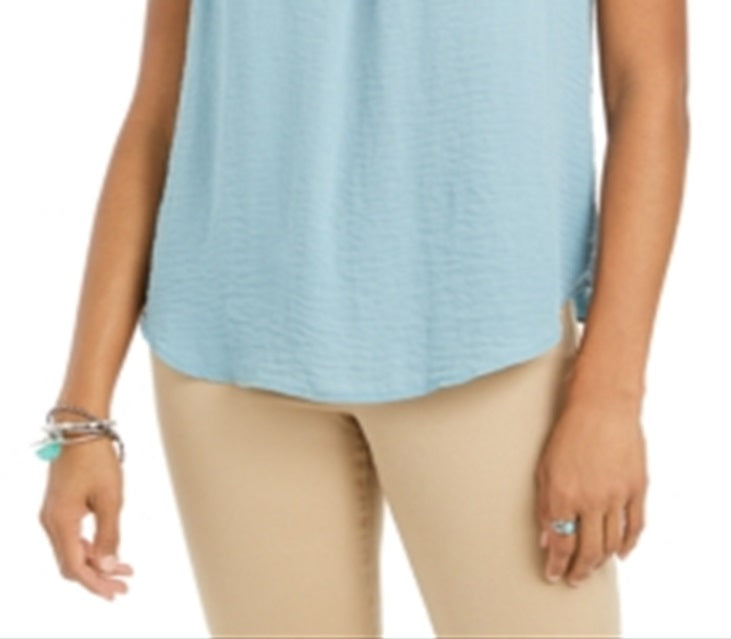 Blusa feminina estilo &amp; co com mangas bufantes e franzidas, azul, tamanho médio