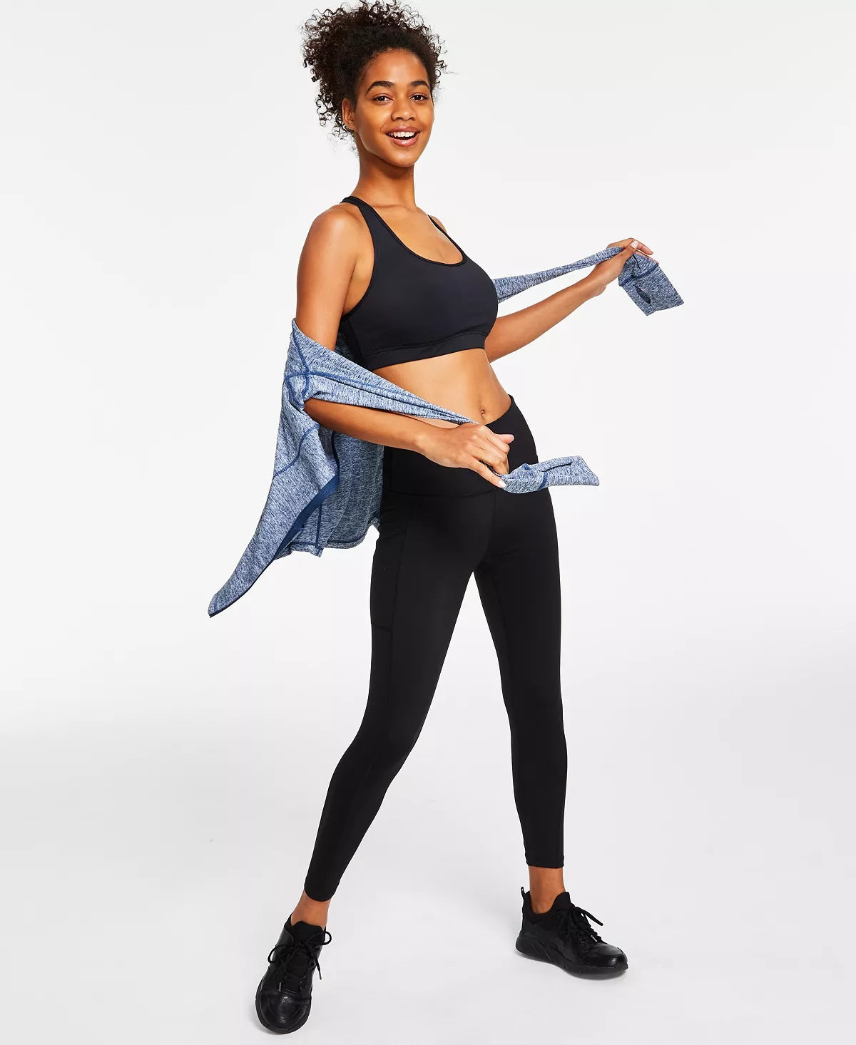 ID Ideology Leggings femininas de compressão, cintura alta, bolso lateral, comprimento 7/8, pretas, tamanho pequeno