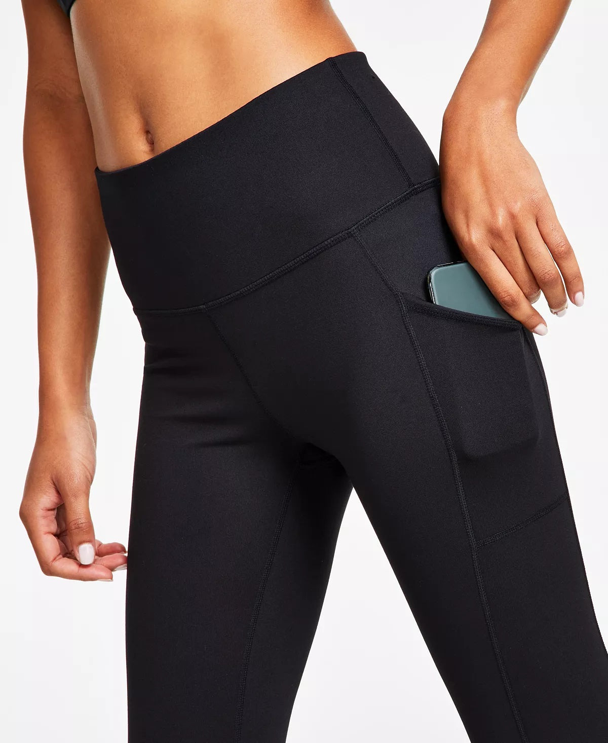 ID Ideology Leggings femininas de compressão, cintura alta, bolso lateral, comprimento 7/8, pretas, tamanho pequeno