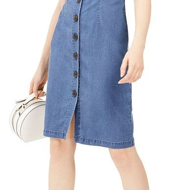 Vestido feminino jeans com decote quadrado e midi, tamanho 12, azul, da INC International Concepts