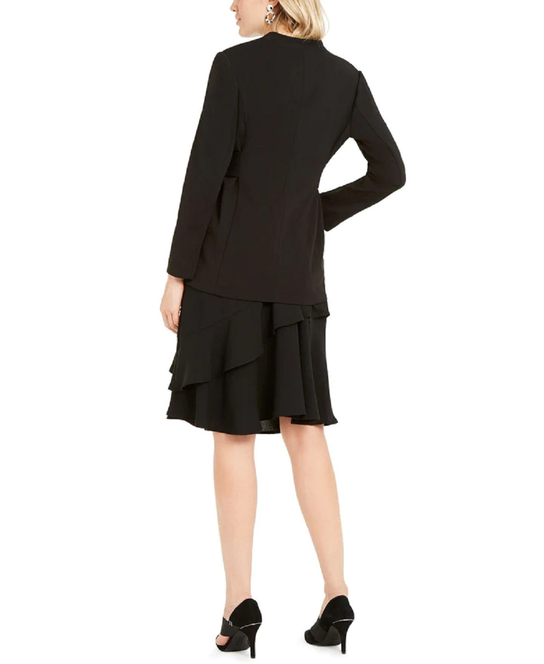 Blazer feminino Alfani sem gola e com amarração na cintura, preto, tamanho 18