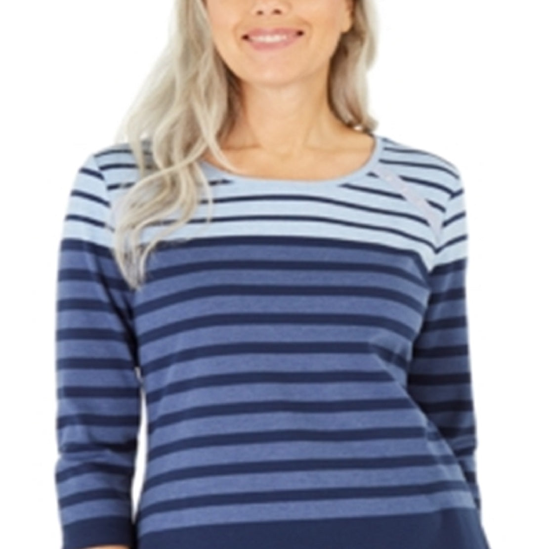 Karen Scott Blusa Feminina Listrada Colorblock com Rebites Azul Tamanho X-G