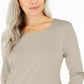 Blusa feminina Karen Scott de algodão com manga 3/4, marrom, tamanho pequeno