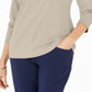 Blusa feminina Karen Scott de algodão com manga 3/4, marrom, tamanho pequeno