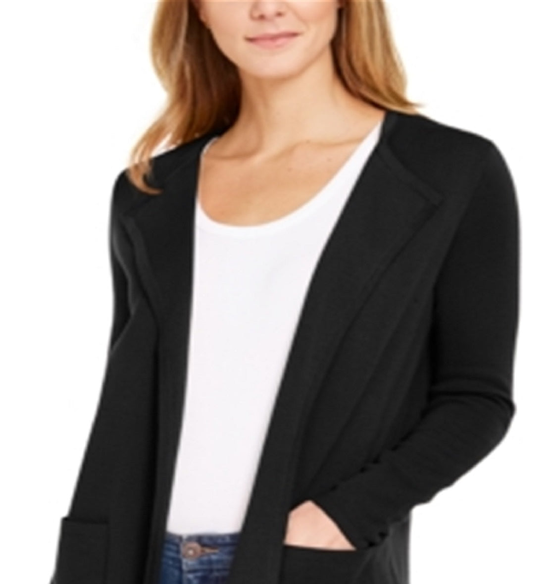 Charter Club Milano Cotton Suéter Feminino Frente Aberta Preto Tamanho X-G