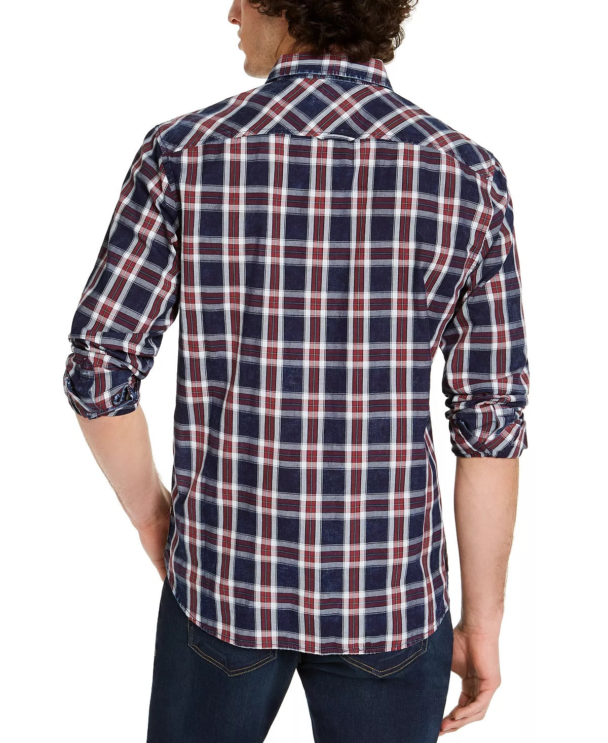 Camisa xadrez masculina Dio da Sun + Stone, azul, tamanho pequeno