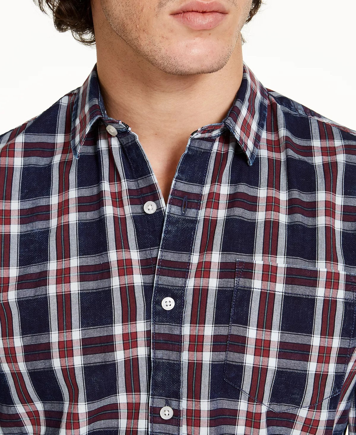 Camisa xadrez masculina Dio da Sun + Stone, azul, tamanho pequeno
