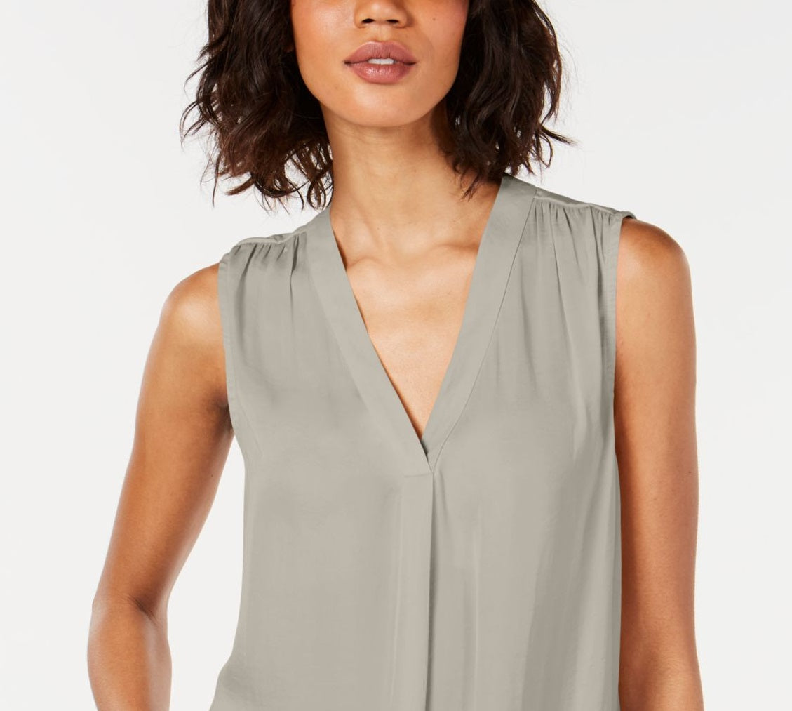 Blusa feminina Alfani de cetim com decote em V, túnica lisa, cinza, tamanho grande