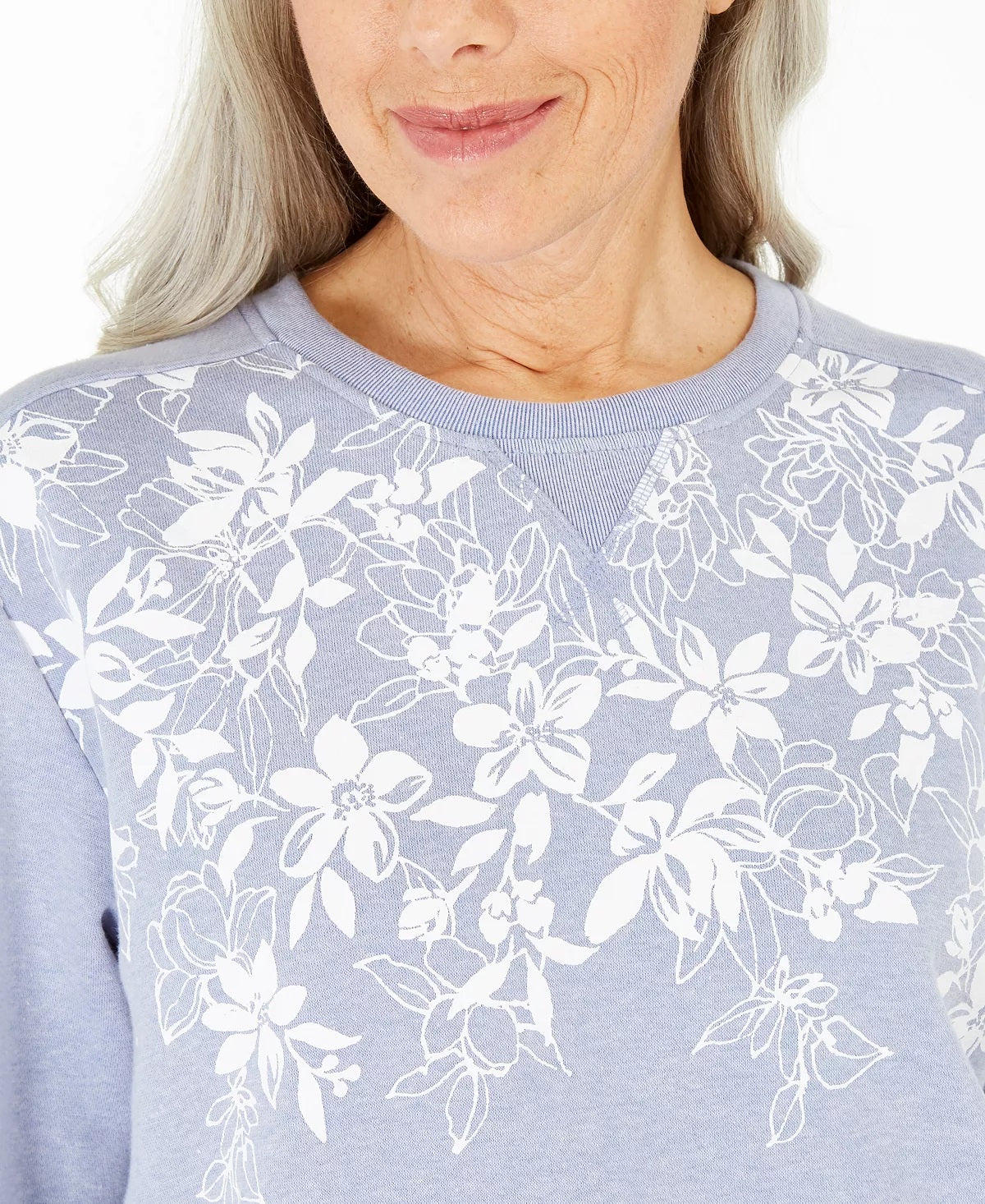 Blusa de lã com estampa floral feminina Karen Scott, azul, tamanho pequeno