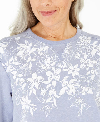 Blusa de lã com estampa floral feminina Karen Scott, azul, tamanho pequeno