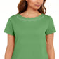 Camiseta feminina Karen Scott de algodão com gola recortada, verde, tamanho grande