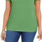 Camiseta feminina Karen Scott de algodão com gola recortada, verde, tamanho grande