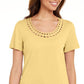 Camiseta feminina Karen Scott de algodão com gola recortada, amarela, tamanho extragrande