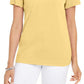 Camiseta feminina Karen Scott de algodão com gola recortada, amarela, tamanho extragrande