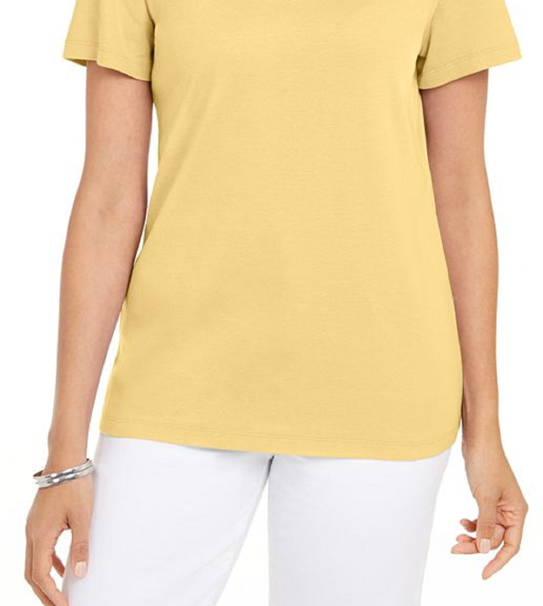 Camiseta feminina Karen Scott de algodão com gola recortada, amarela, tamanho extragrande