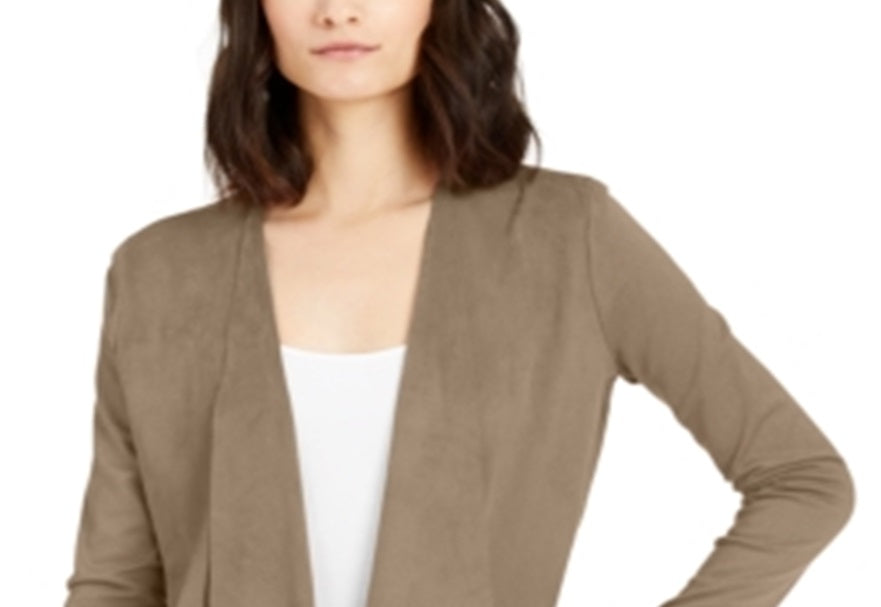 INC International Concepts Suéter Feminino Camurça Sintética Mix Mídia Cardigan Marrom Tamanho Grande