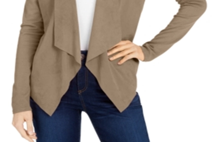 INC International Concepts Suéter Feminino Camurça Sintética Mix Mídia Cardigan Marrom Tamanho Grande
