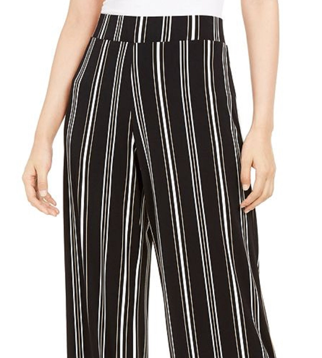 Calça feminina listrada Alfani, preta, tamanho pequeno e pequeno